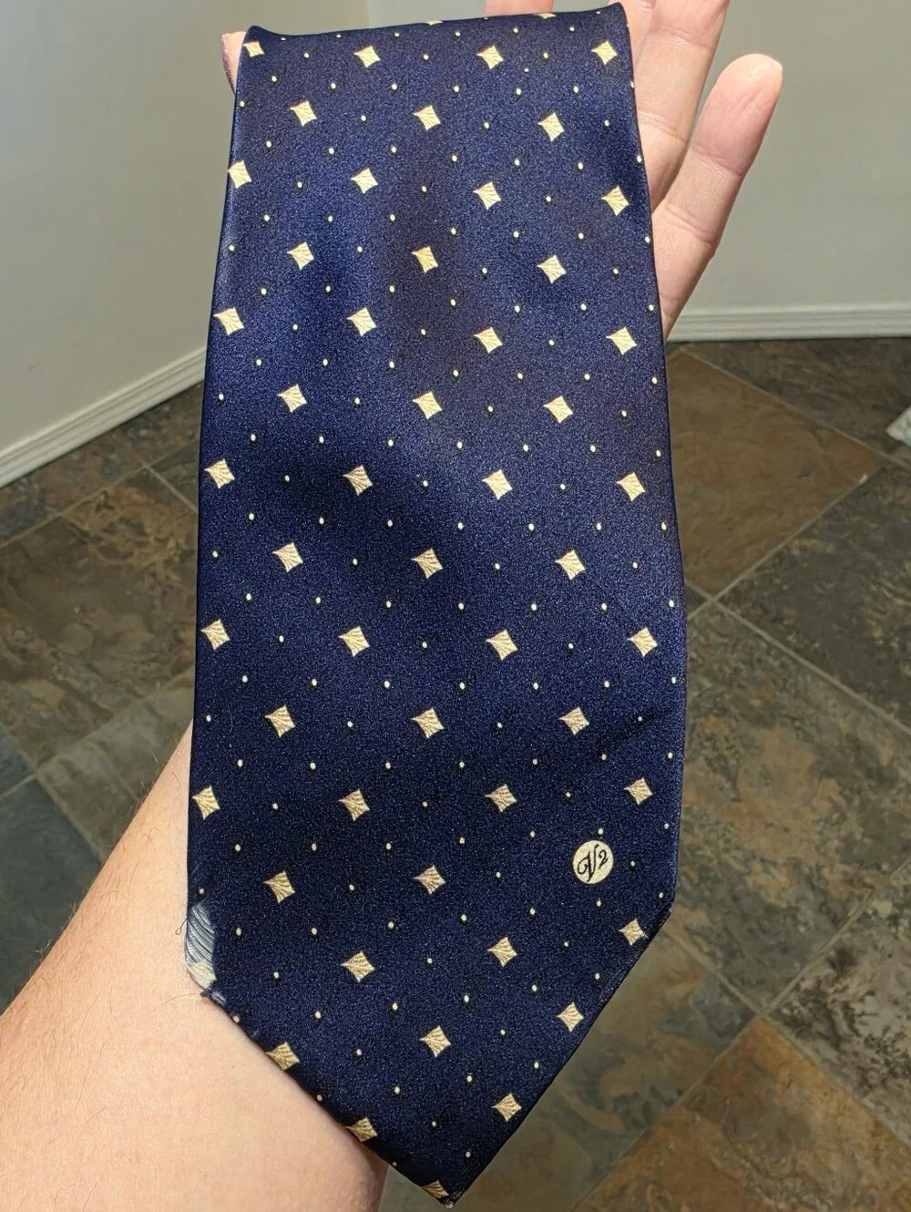 Vintage Versace V2 Blue Silk Geometric Diamond Tie